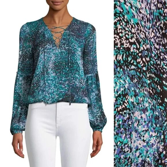 RAMY BROOK Allesandra Printed Silk Lace-Up Blouse - Picture 1 of 11